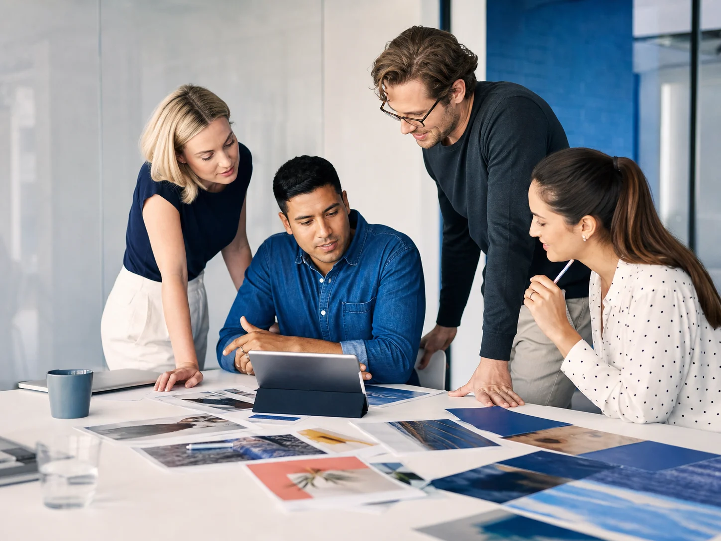 A marketing team collaborating on a campaign strategy